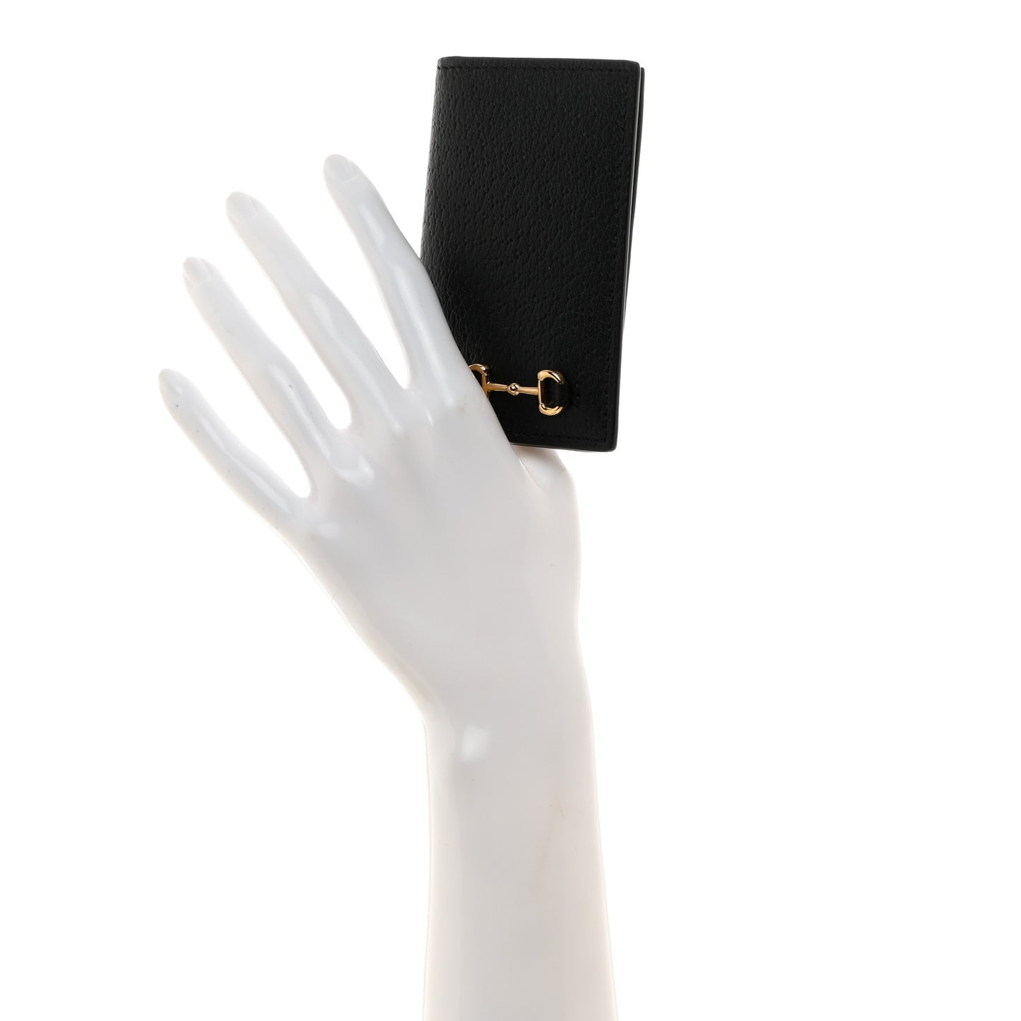 Textured Dollar Calfskin Horsebit Card Holder Black
