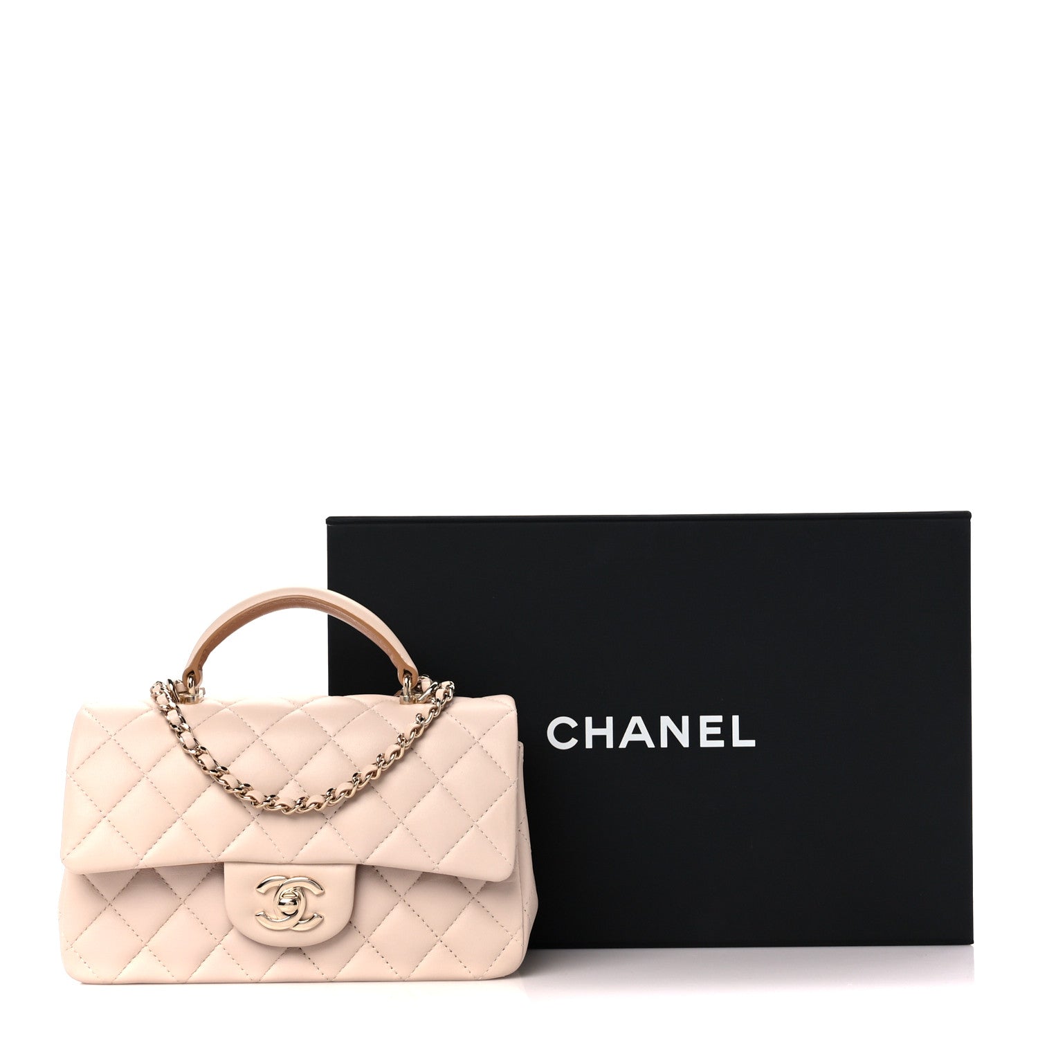 Chanel Lambskin Quilted Bi-Color Mini Top Handle Rectangular Flap Ecru Dark Beige 12 of 12