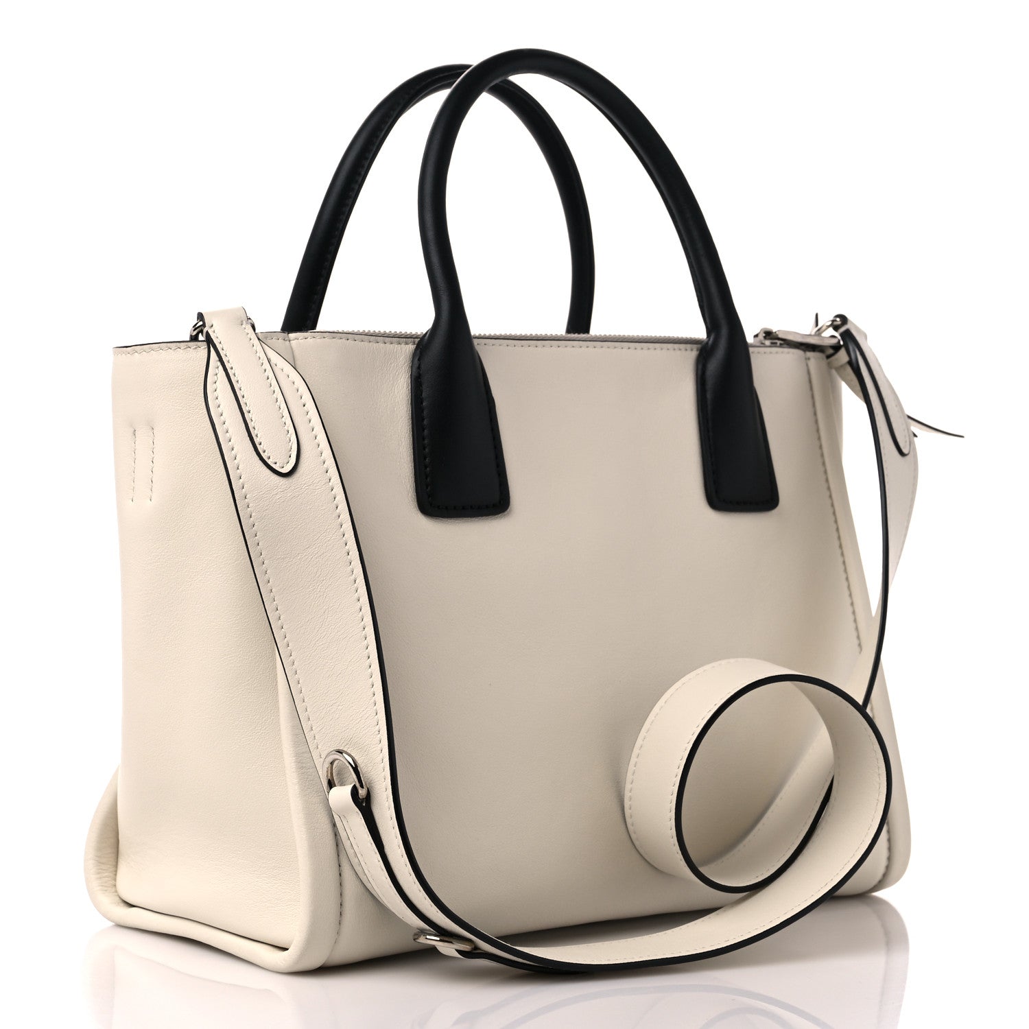 Prada Calfskin Studded Concept Top Handle Bag White 3 of 8