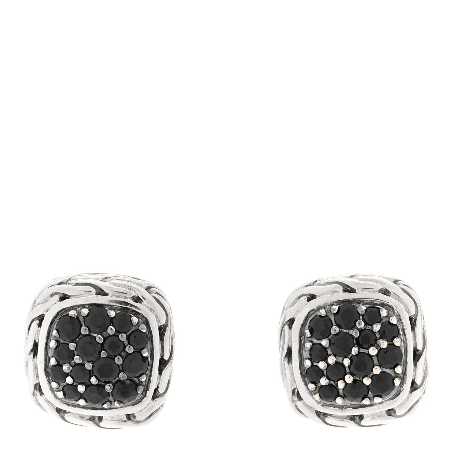 John Hardy Sterling Silver Black Sapphire Classic Chain Square Earrings 1 of 4