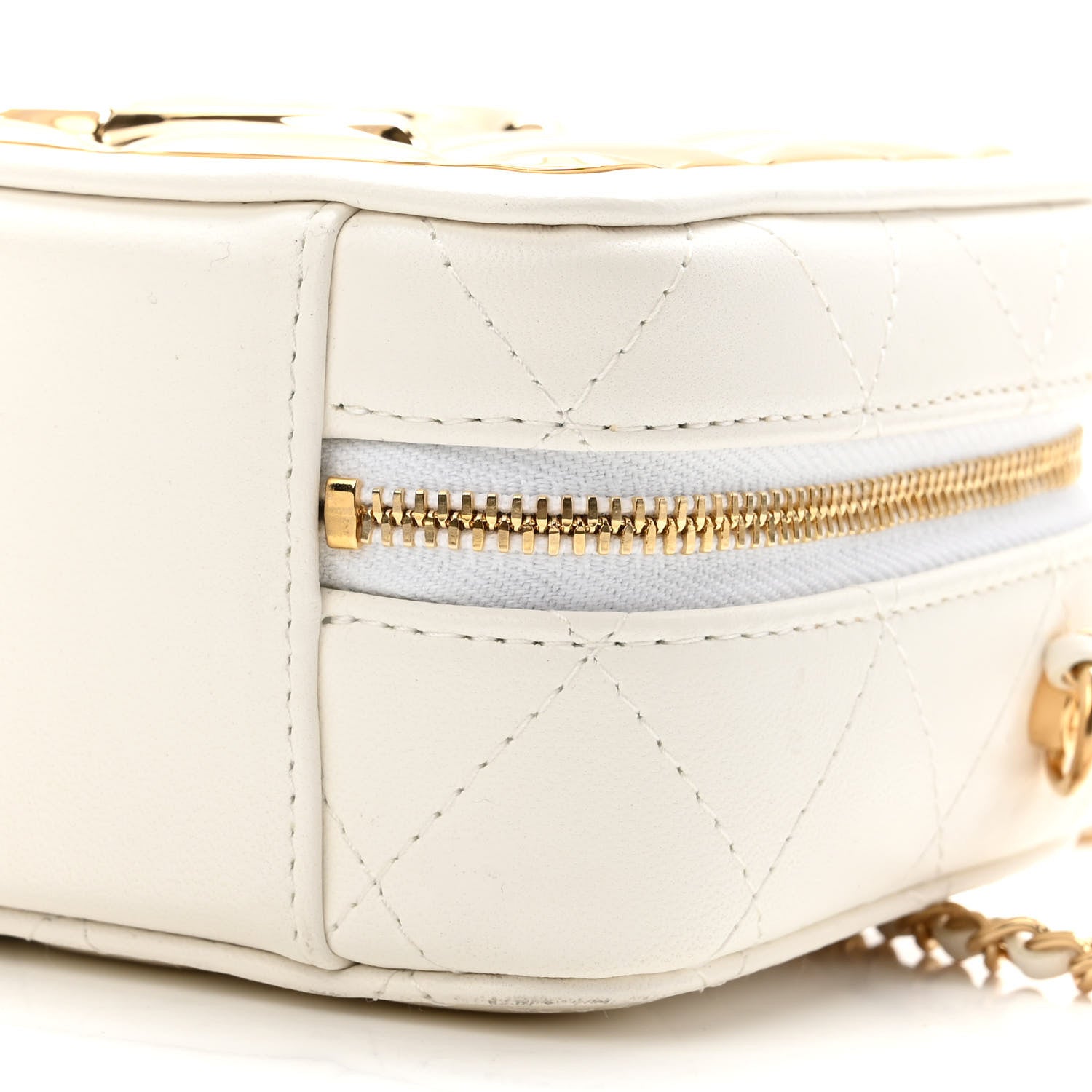 Chanel Lambskin Quilted Golden Plate Clutch With Chain White 10 of 11