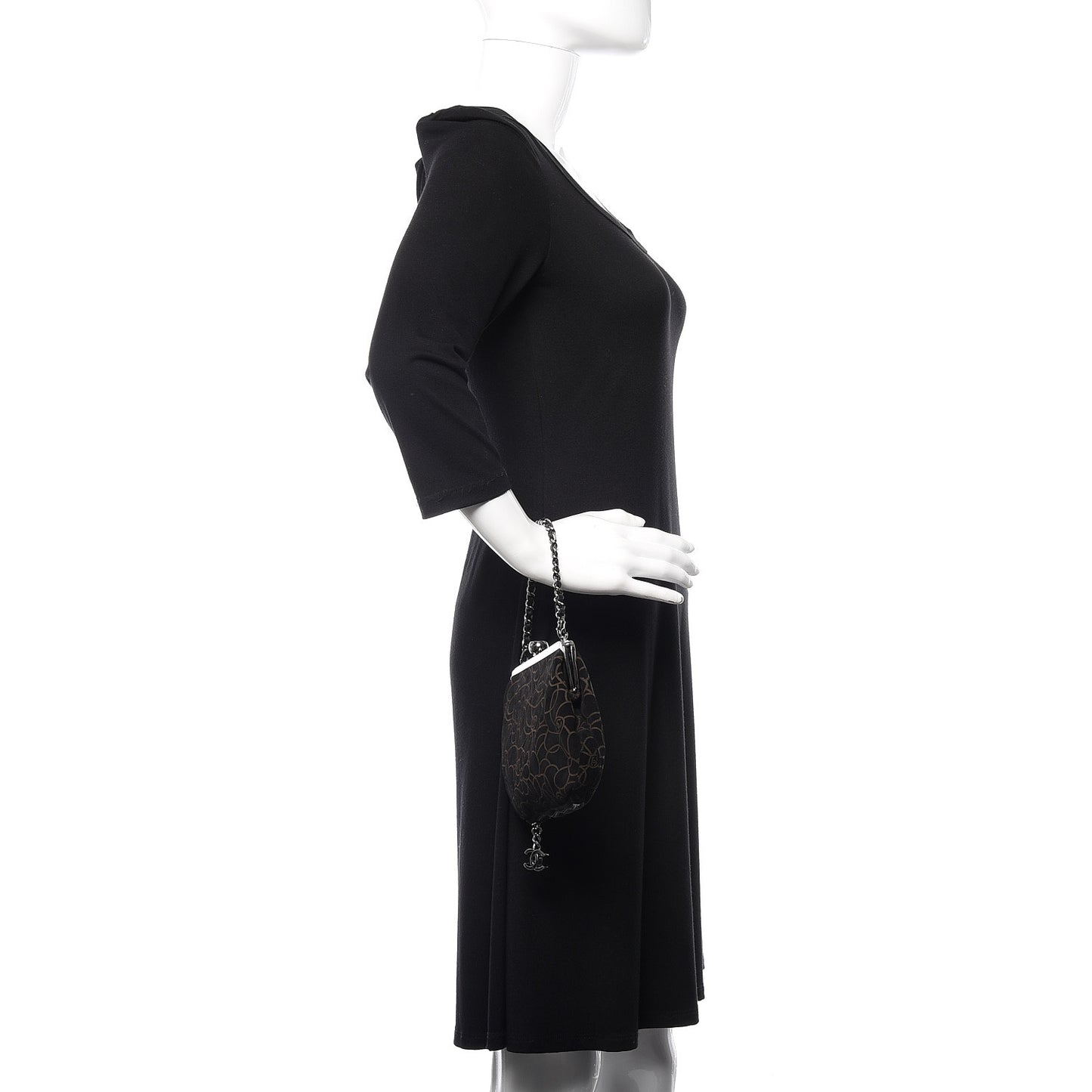 Suede Camellia Embossed Clutch Bag Black