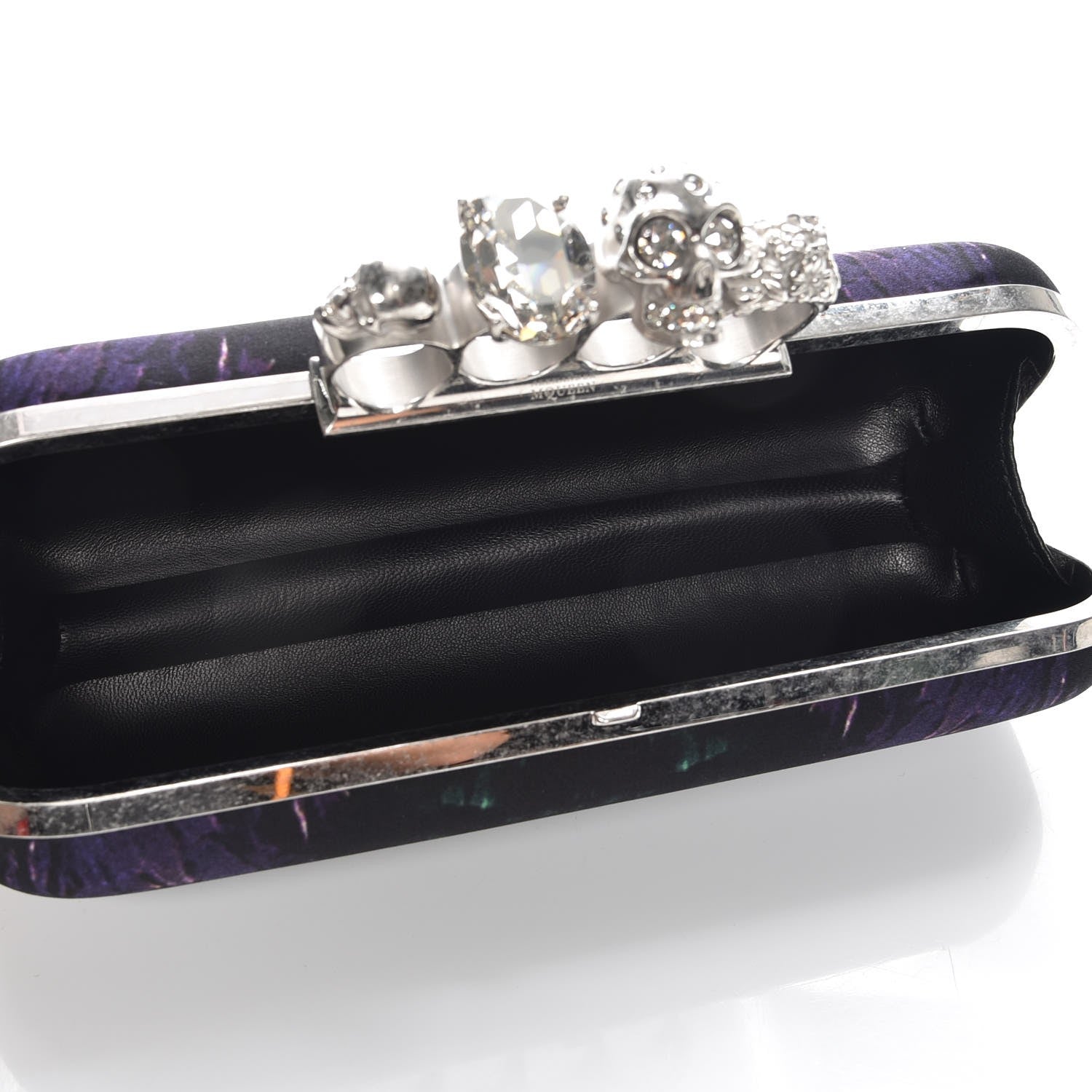Alexander McQueen Silk Moth Print Knucklebox Clutch Black Purple 6 of 8