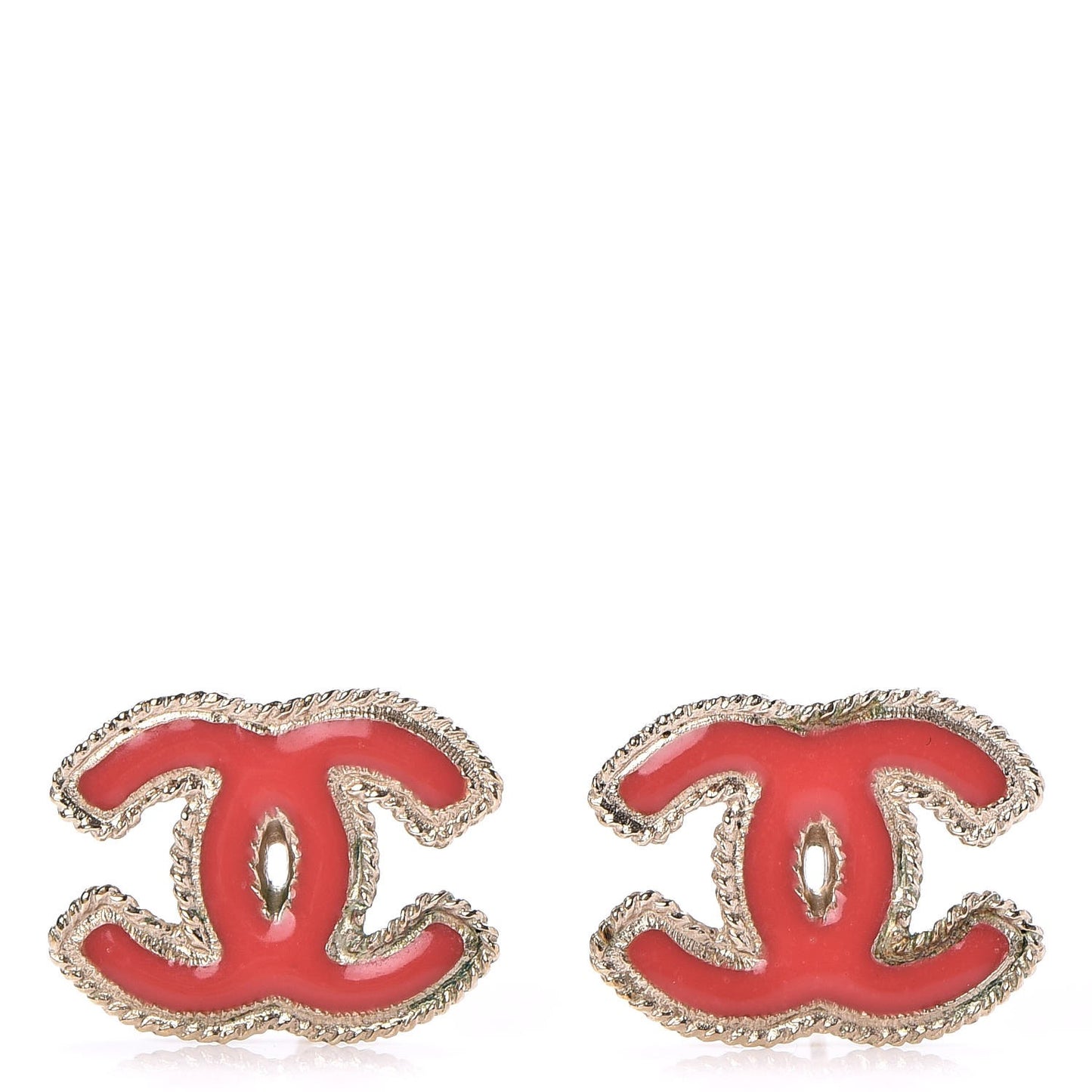 Enamel CC Earrings Coral Gold