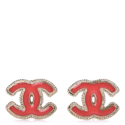 Chanel Enamel CC Earrings Coral Gold 1 of 4