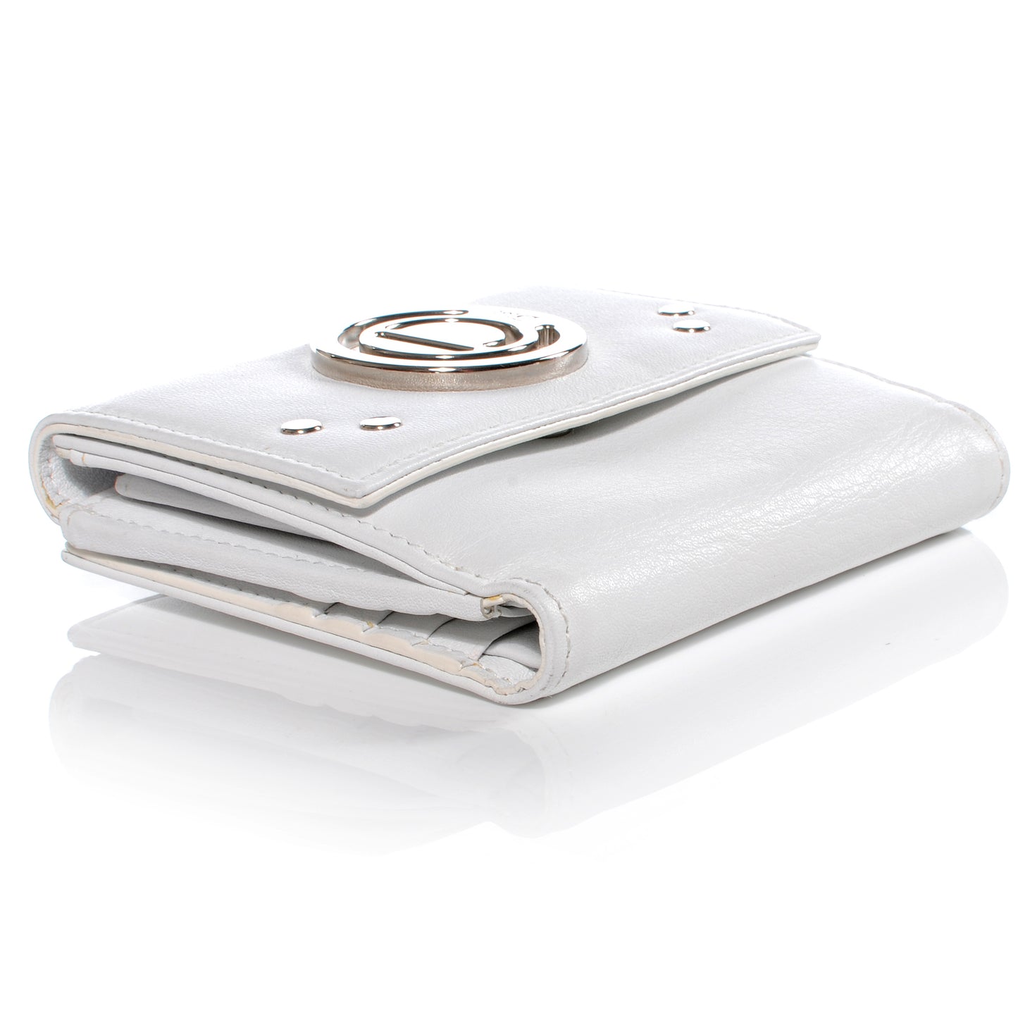 Leather Compact Wallet White