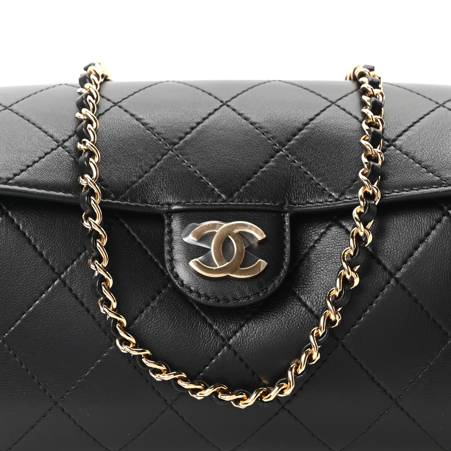 Chanel Lambskin Quilted Turn Around Clutch With Chain Black 8 of 11