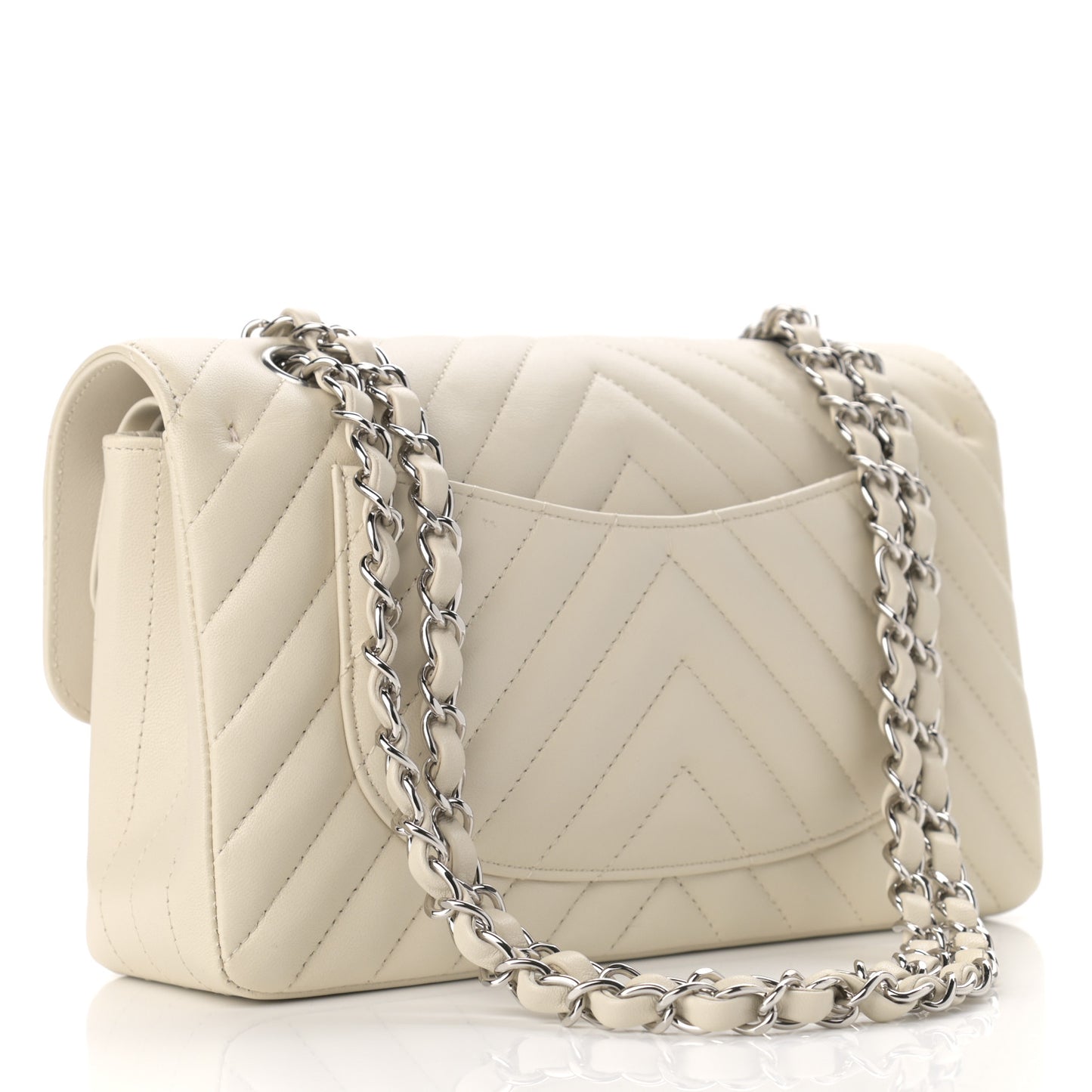 Lambskin Chevron Quilted Small Double Flap White