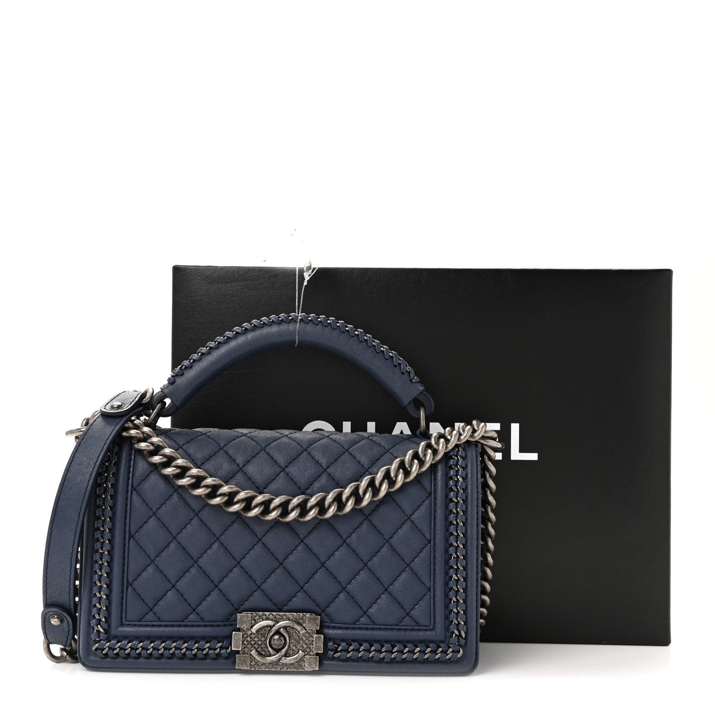 Lambskin Quilted Medium Top Handle Boy Flap Blue