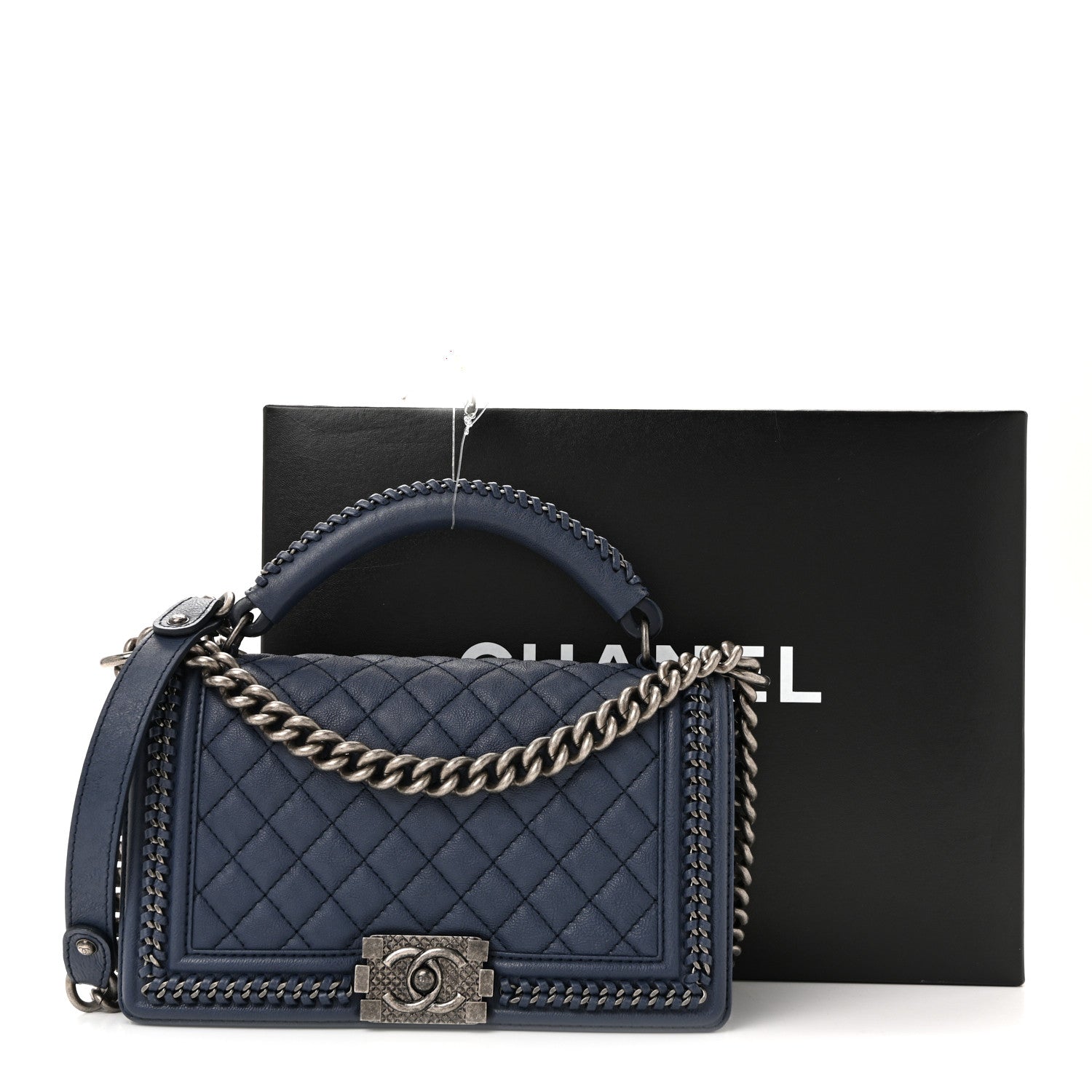 Chanel Lambskin Quilted Medium Top Handle Boy Flap Blue 13 of 13