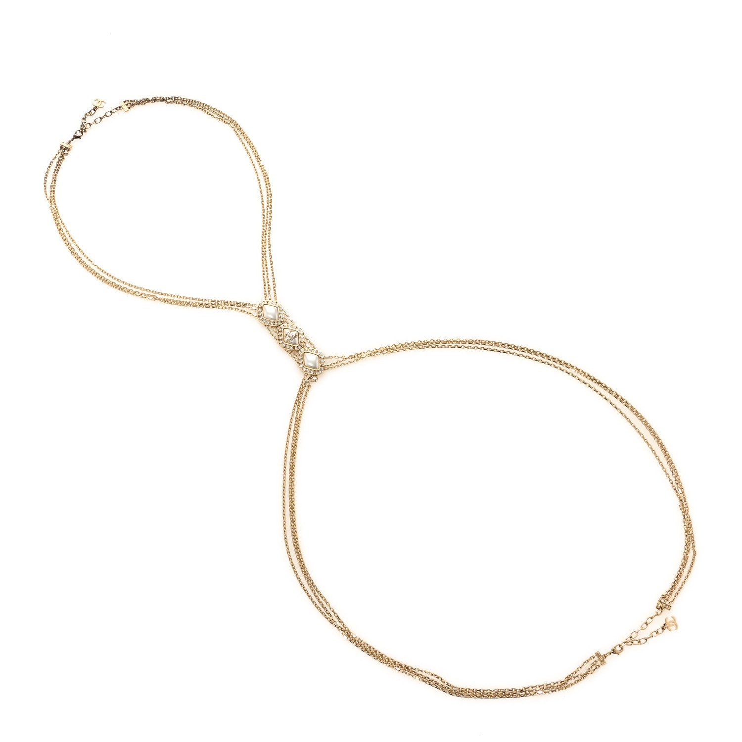 Chanel Chain Pearl Crystal CC Body Chain Necklace Gold 3 of 5