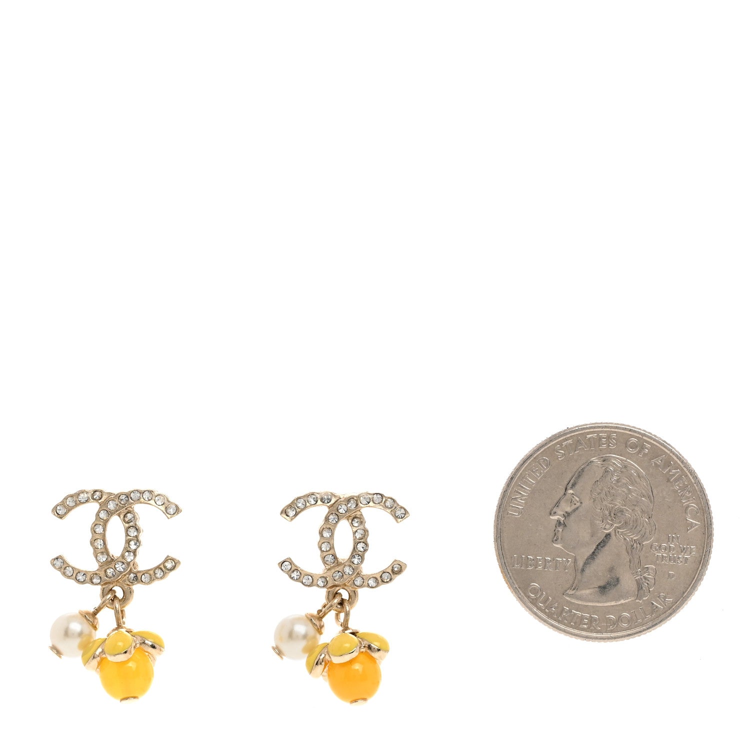 Chanel Metal Crystal Bead Pearl CC Drop Earrings Gold White Yellow 2 of 5
