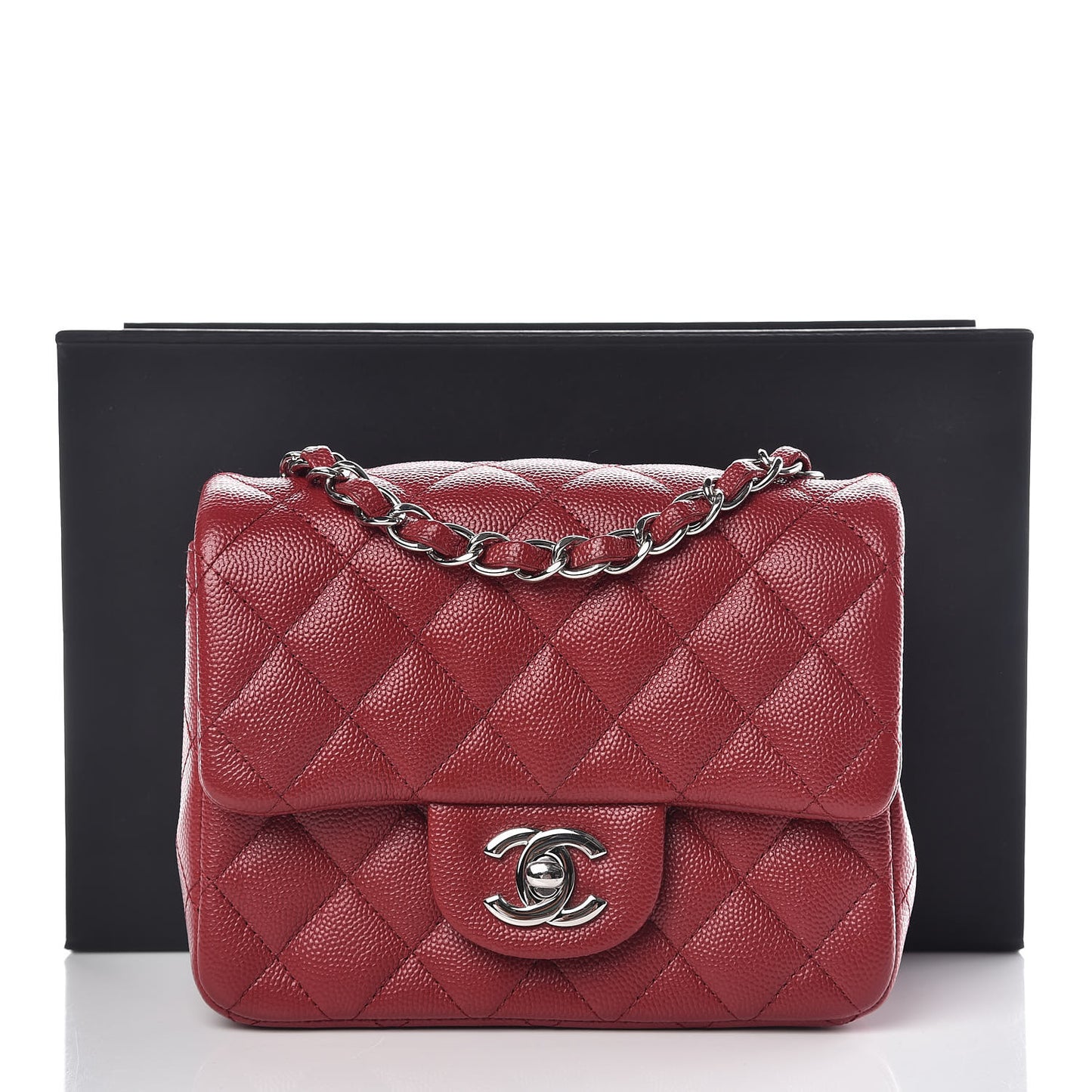 Caviar Quilted Mini Square Flap Red