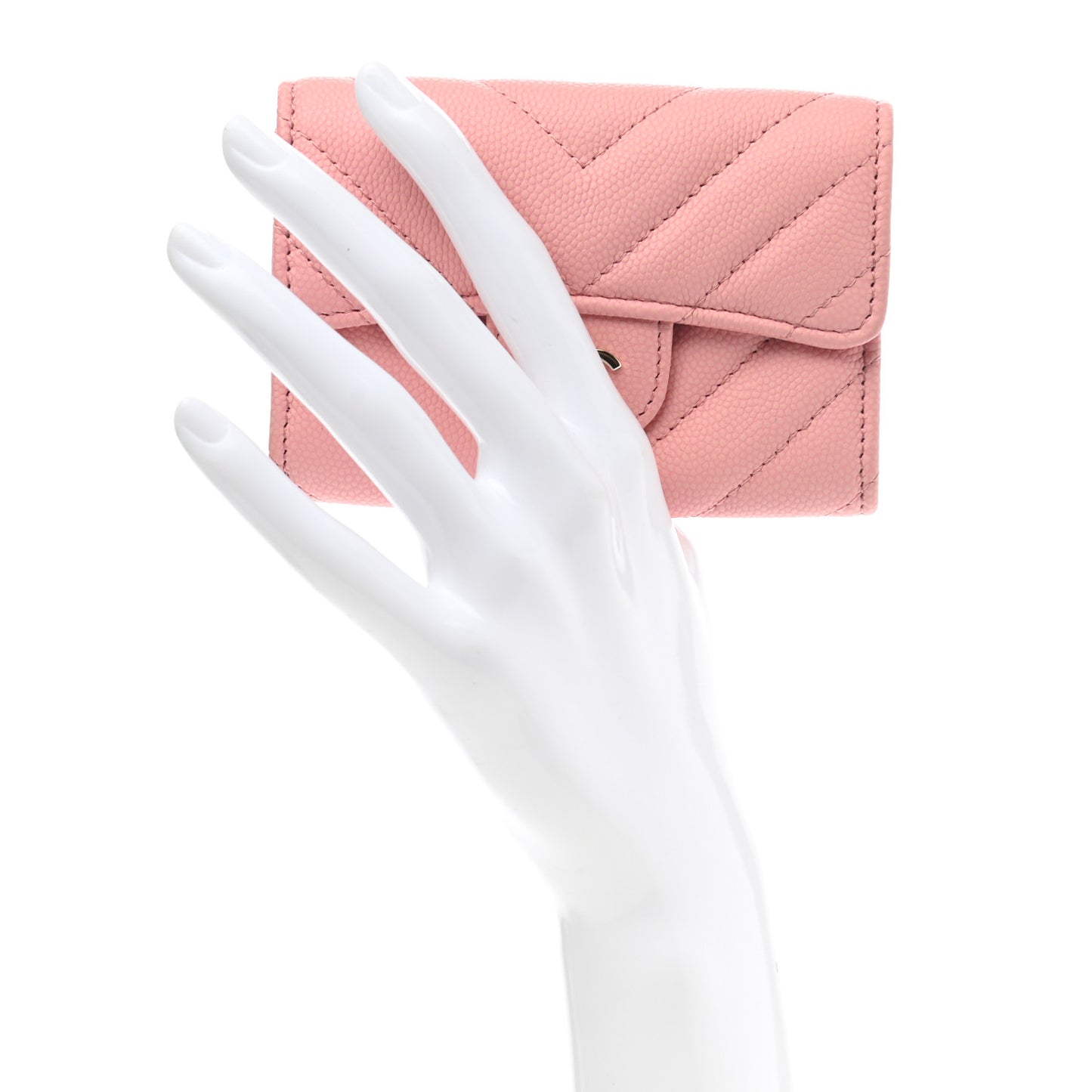 Caviar Flat Chevron Quilted Flap Card Holder Pink