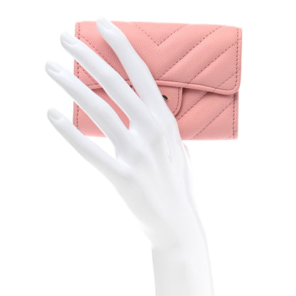 Chanel Caviar Flat Chevron Quilted Flap Card Holder Pink 2 of 9