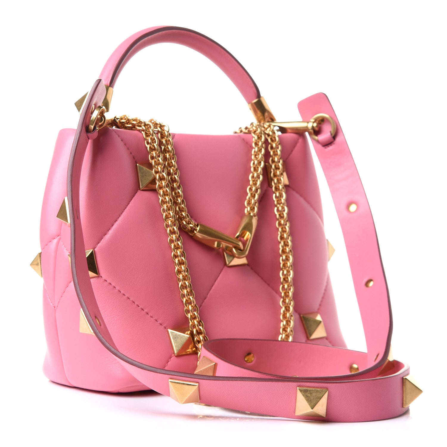 Valentino Garavani Nappa Small Roman Stud The Handle Bag Flamingo Pink 3 of 10