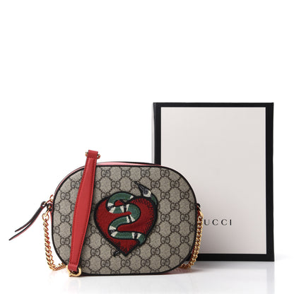 Gucci GG Supreme Monogram Kingsnake Heart Embroidered Mini Chain Shoulder Bag Beige Hibiscus Red 12 of 12
