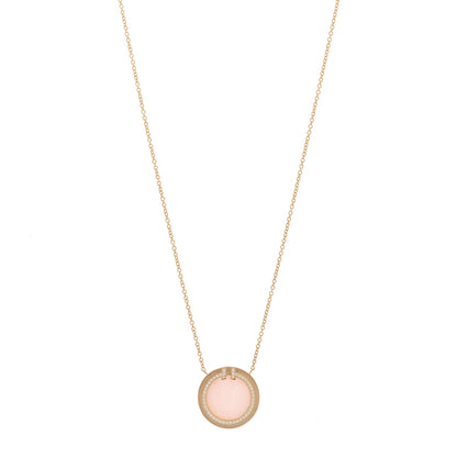 Tiffany 18K Rose Gold Diamond Pink Opal T Circle Pendant Necklace 1 of 6