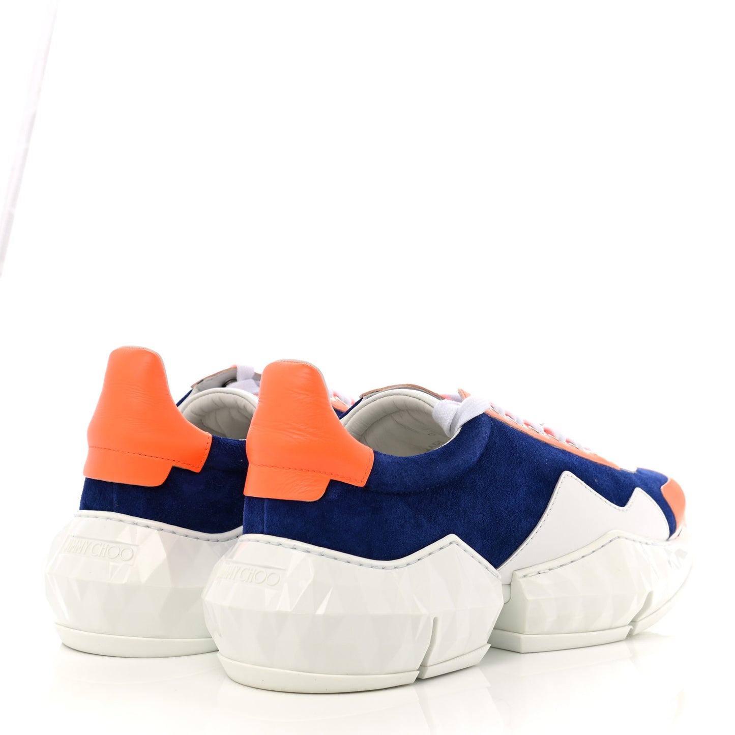 Suede Calfskin Diamond Low Top Sneaker 40 Cobalt Neon Orange