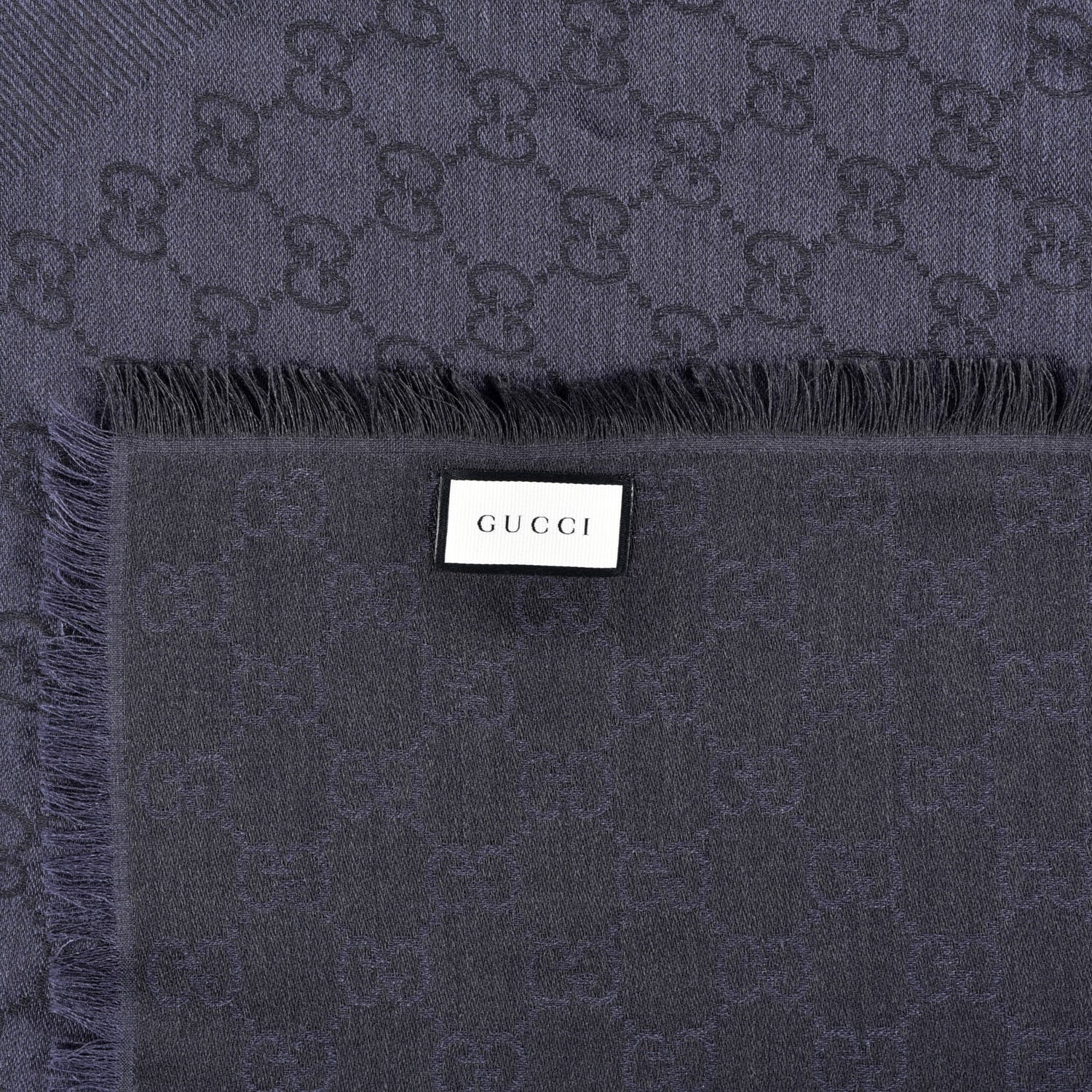 Gucci Wool Silk Monogram Fringe Shawl Dark Grey 2 of 3