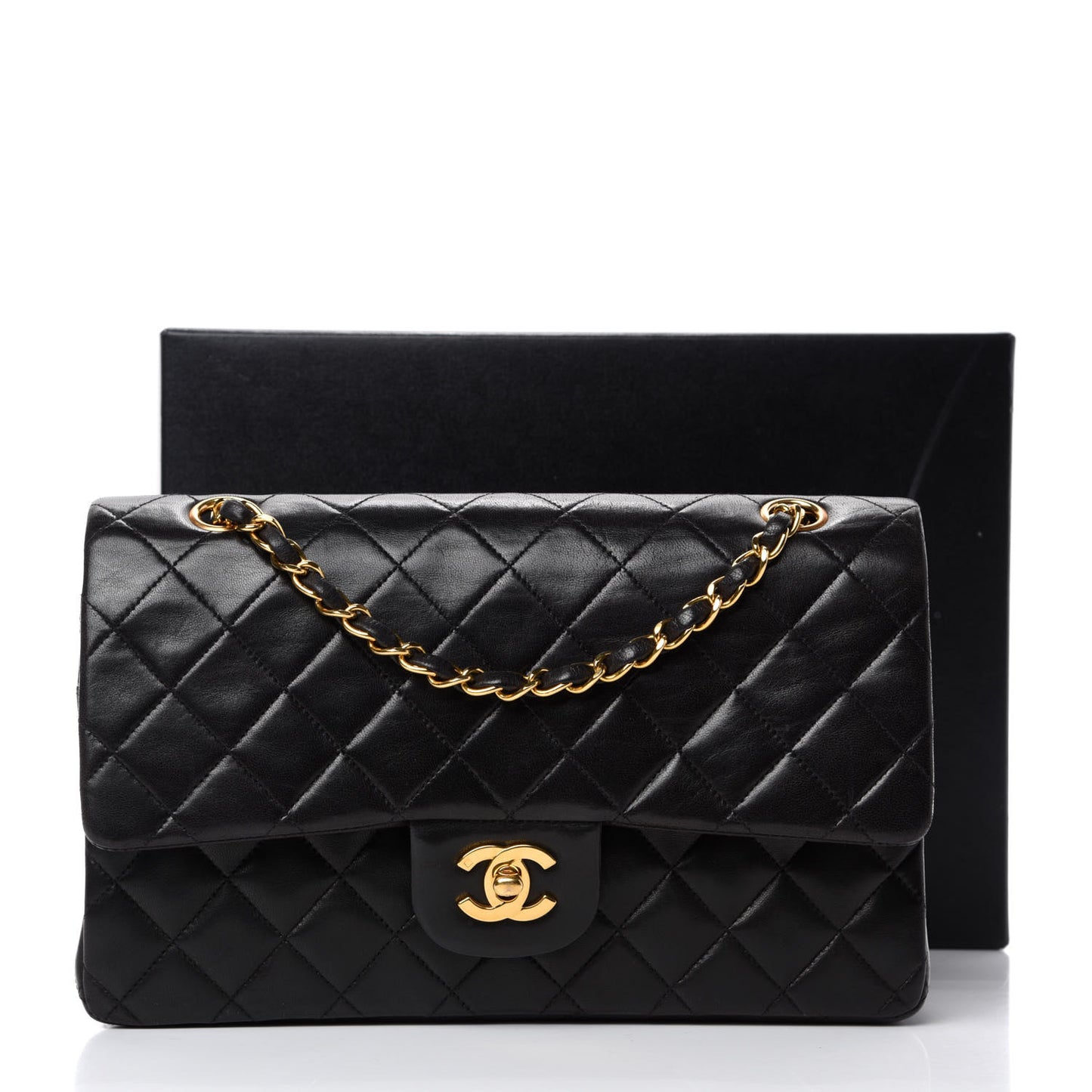 Lambskin Quilted Medium Double Flap Black