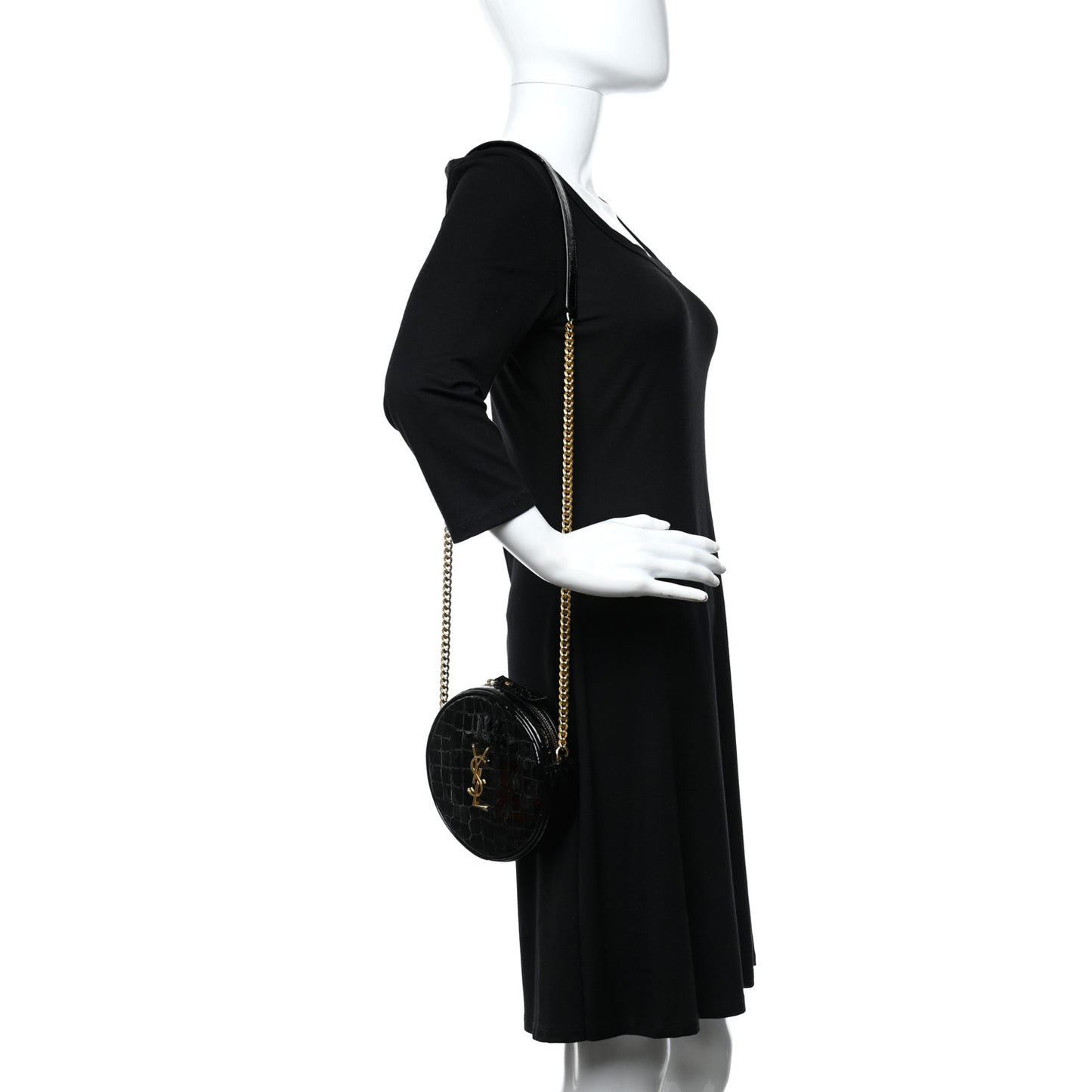 Patent Crocodile Embossed Round Vinyle Camera Bag Black