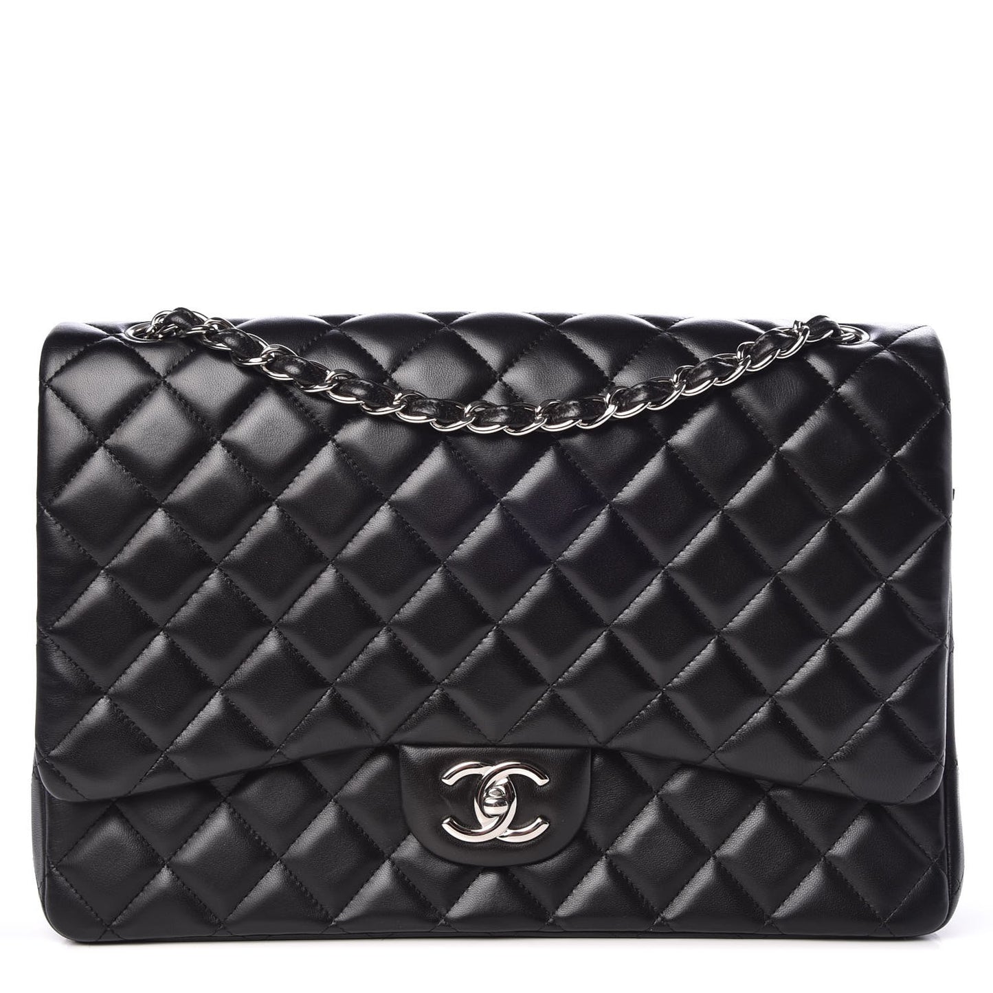 Lambskin Quilted Maxi Double Flap Black