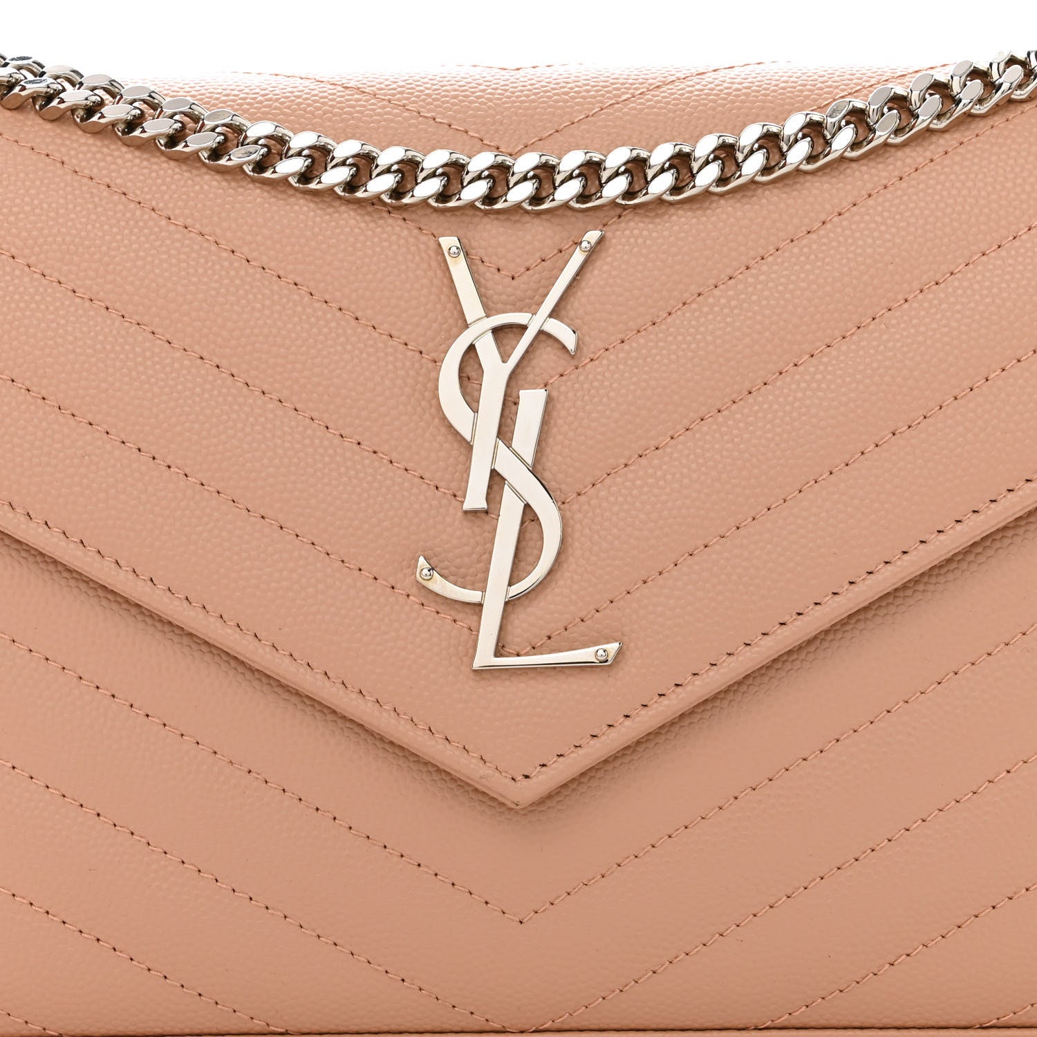 Saint Laurent Grain De Poudre Matelasse Chevron Monogram Chain Wallet Pale Pink 7 of 11