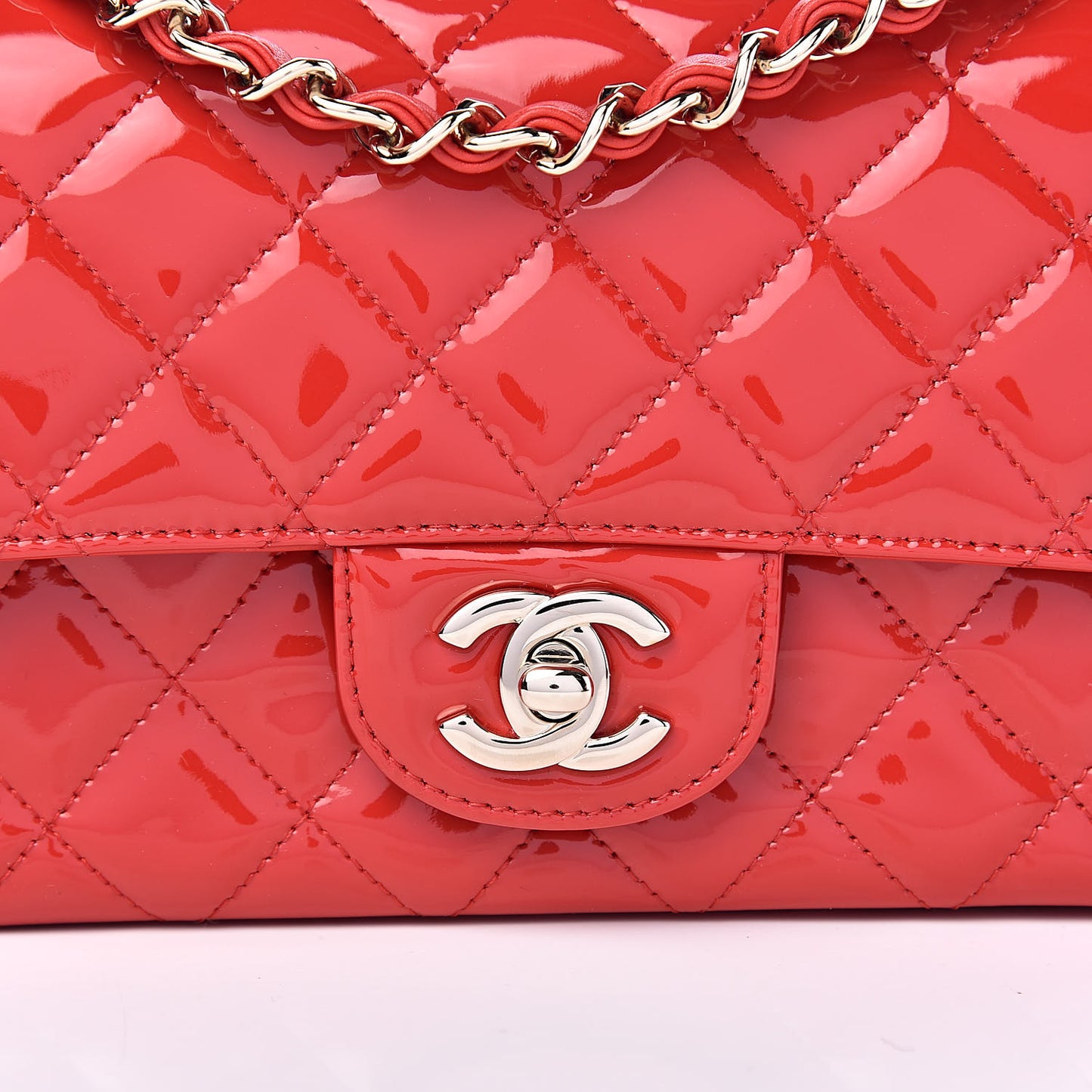 Patent Calfskin Quilted Mini Rectangular Flap Red