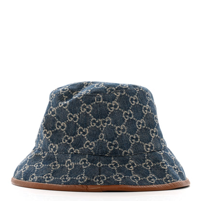 Gucci Washed Jacquard Denim Nappa GG Monogram Oscar Bucket Hat M Denim Cuir 6 of 10