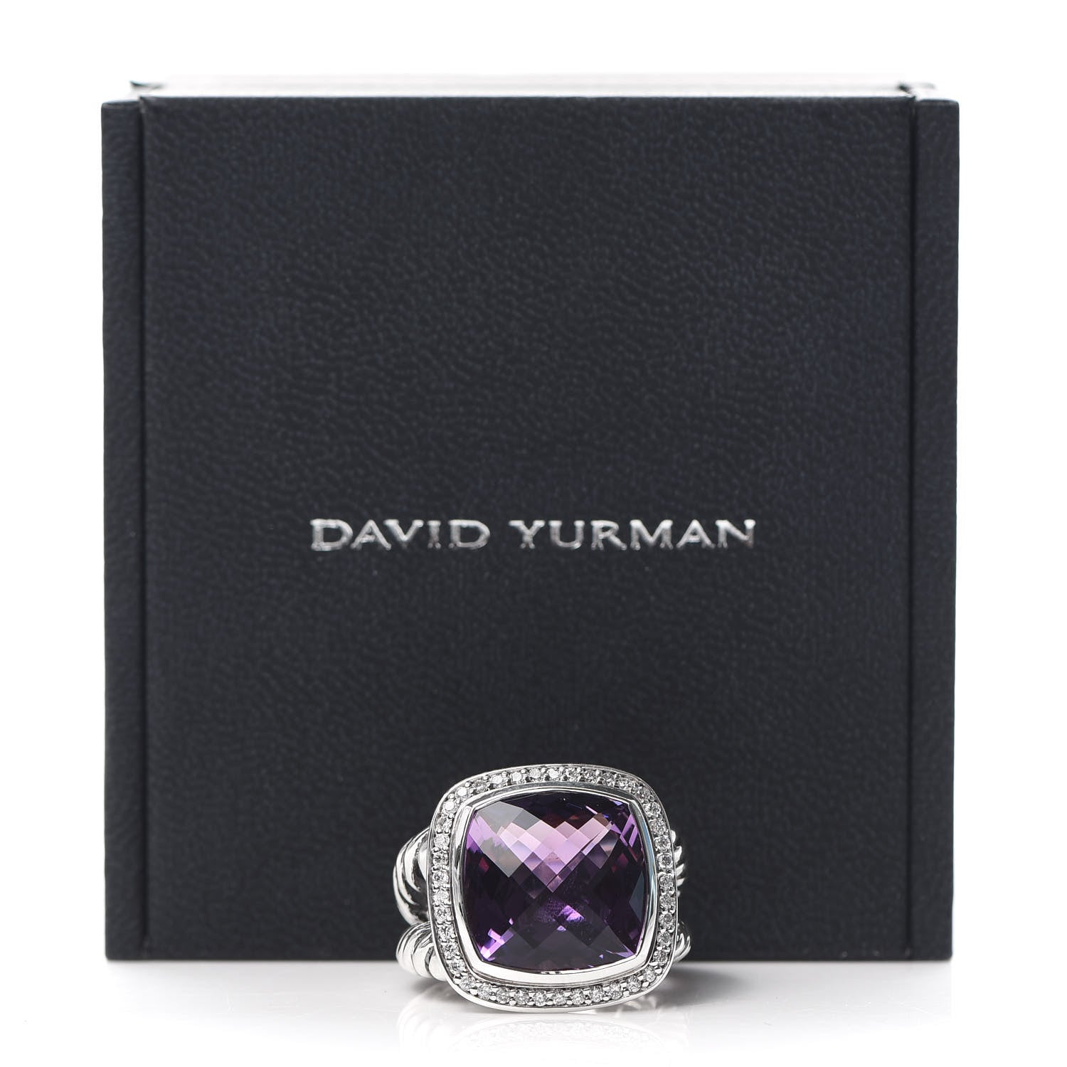David Yurman Sterling Silver Diamond Amethyst 14mm Albion Ring 55 7.25 6 of 6