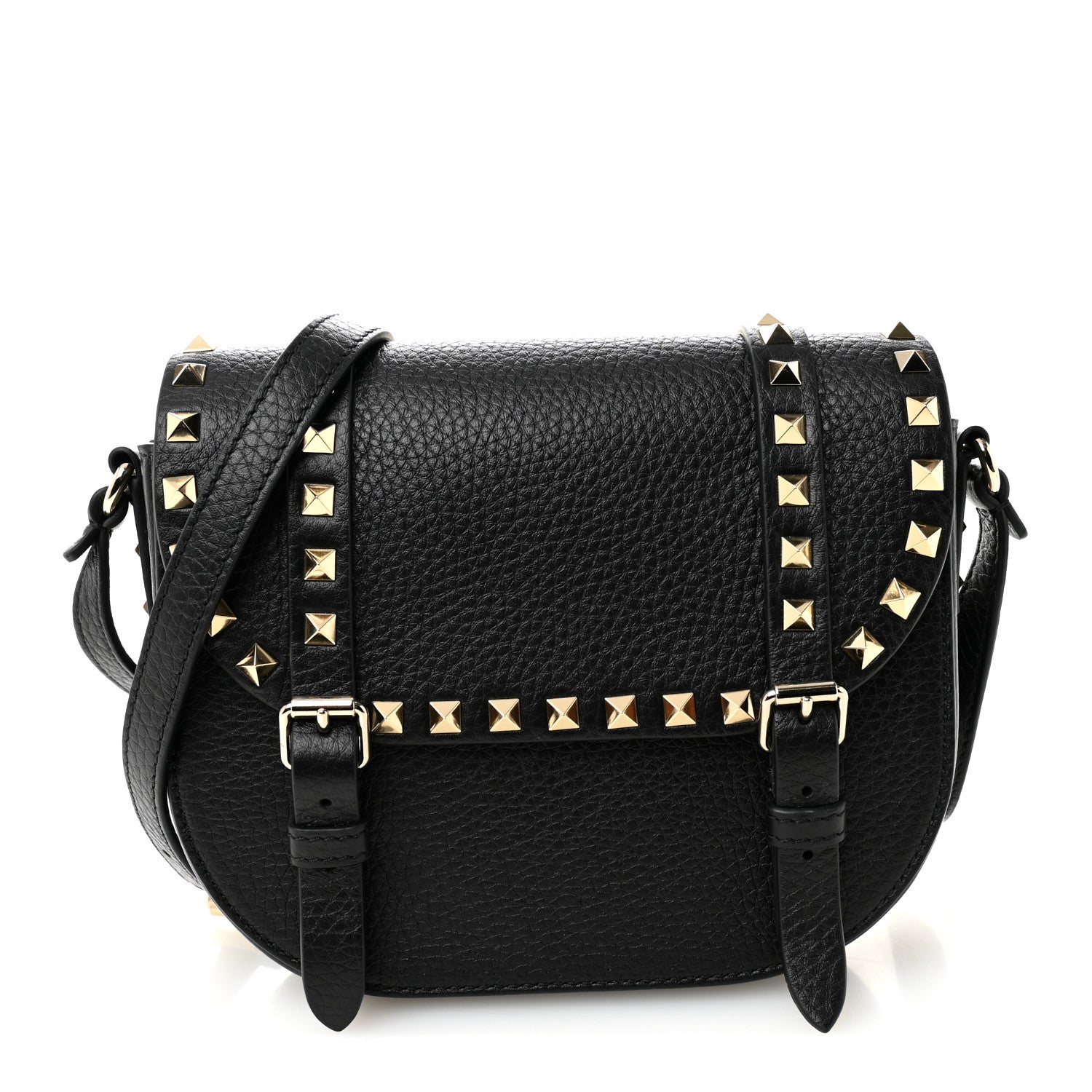 Valentino Garavani Grained Calfskin Rockstud Flap Messenger Black 1 of 9