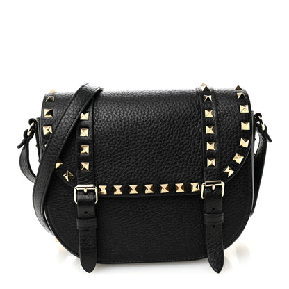 Valentino Garavani Grained Calfskin Rockstud Flap Messenger Black 1 of 9