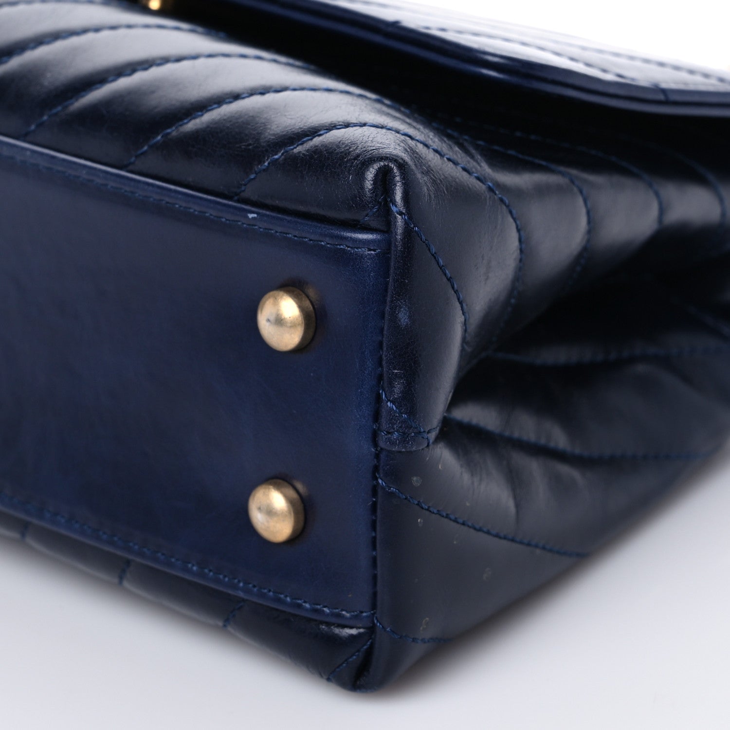 Chanel Aged Calfskin Chevron Quilted Small Coco Handle Flap Navy 9 of 9