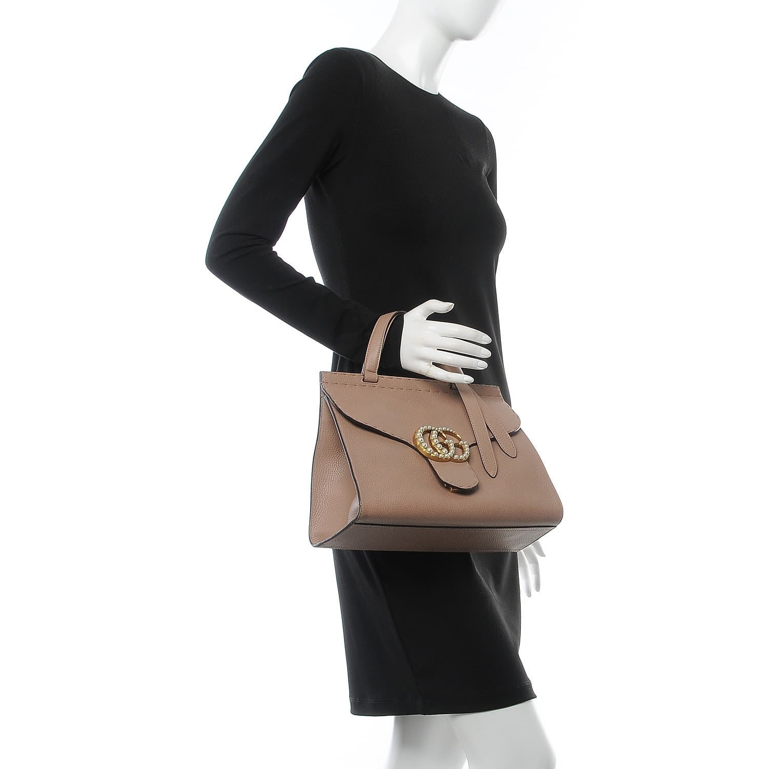 Gucci Calfskin Small Pearly GG Marmont Top Handle Bag Porcelain Rose 2 of 17