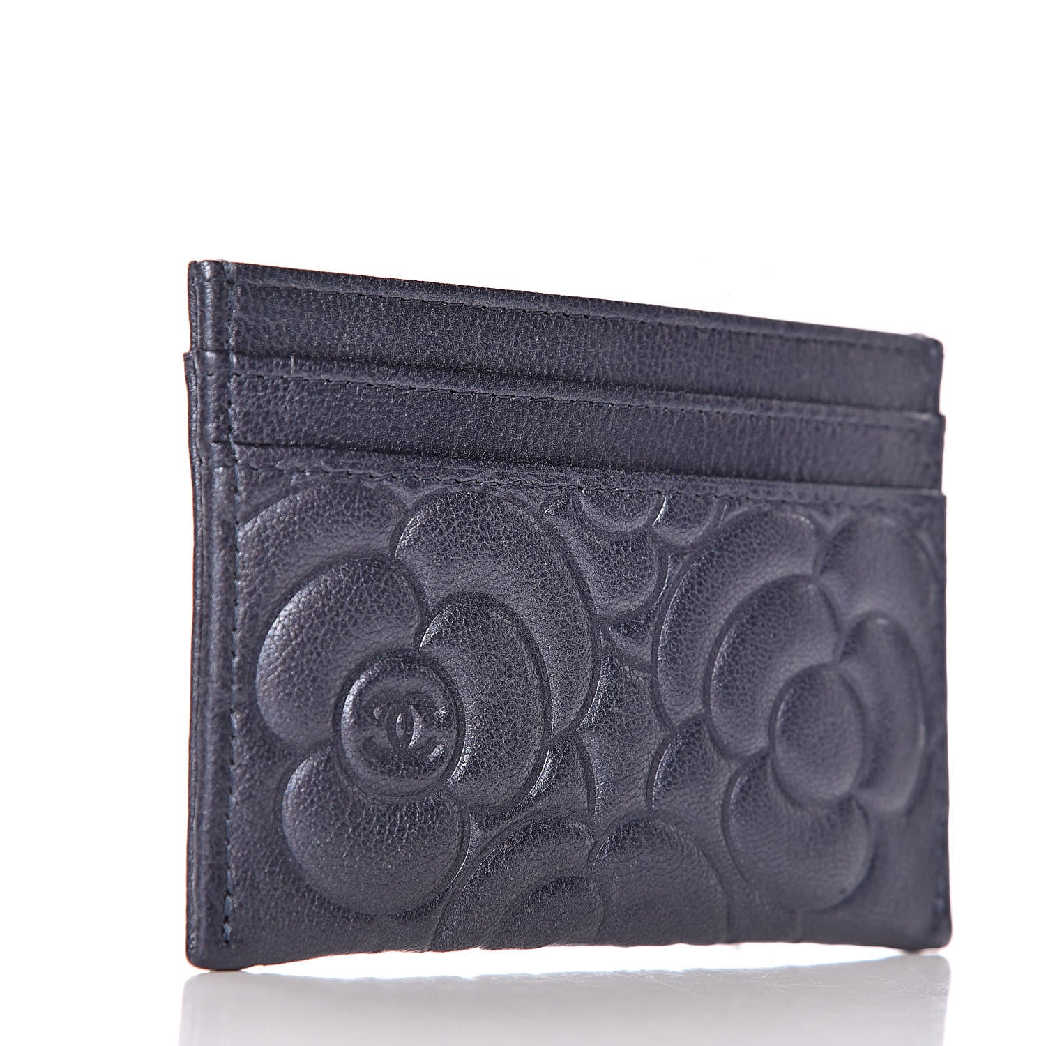 Chanel Goatskin Camellia Embossed Card Holder Dark Blue 3 of 9