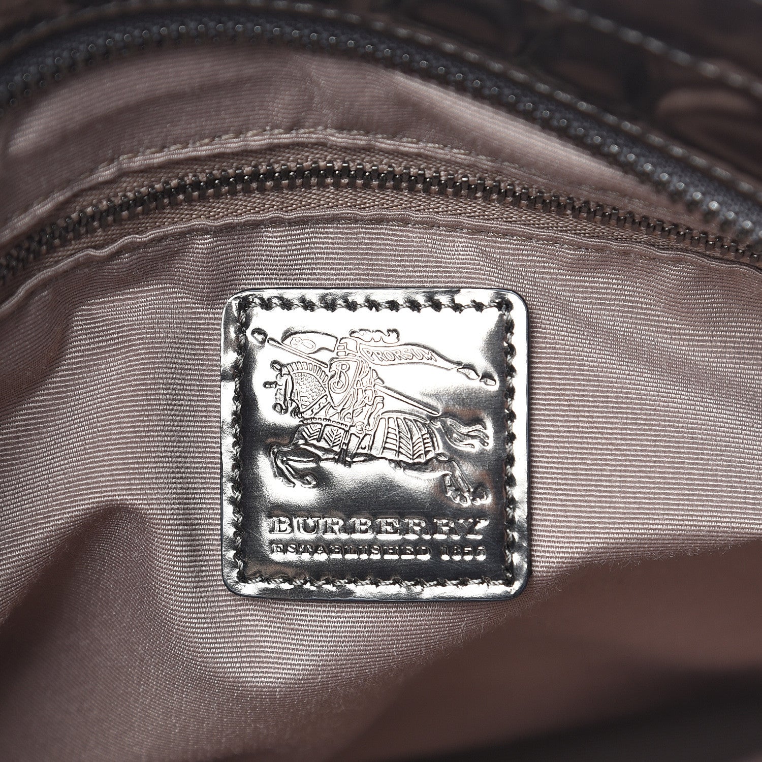 Burberry Metallic Calfskin Nova Check Tote Pewter 6 of 12
