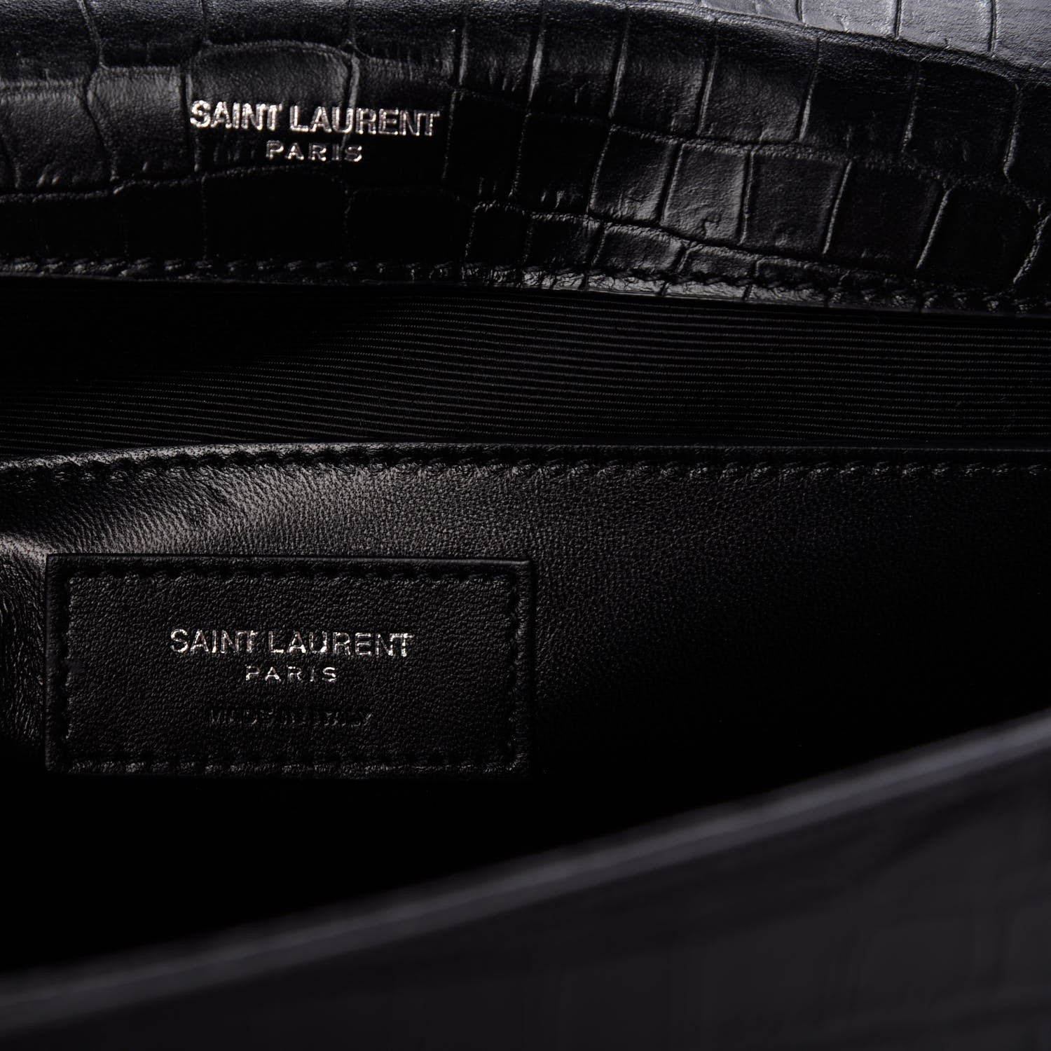 Saint Laurent Calfskin Crocodile Embossed Large Classic Monogram Kate Satchel Black 6 of 9