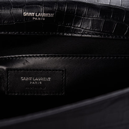 Saint Laurent Calfskin Crocodile Embossed Large Classic Monogram Kate Satchel Black 6 of 9