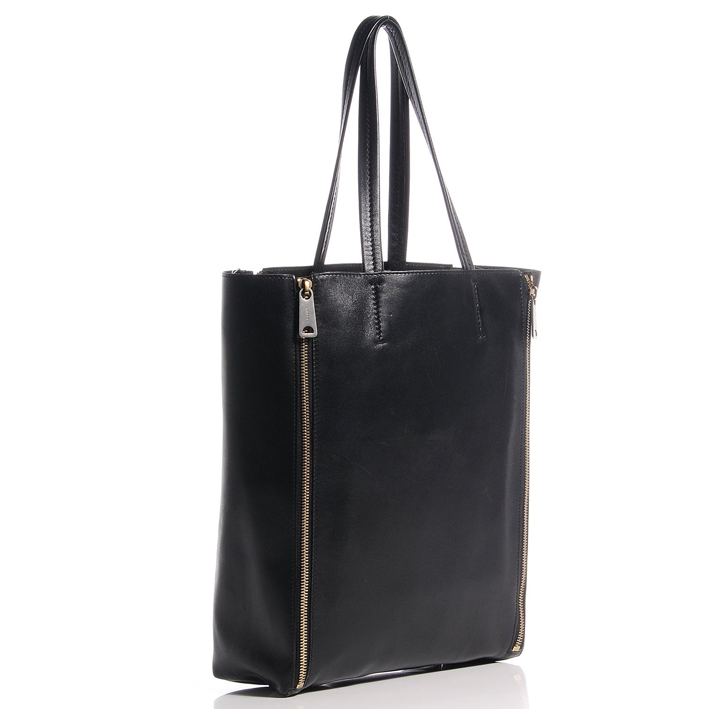 Smooth Lambskin Small Vertical Zip Gusset Cabas Black