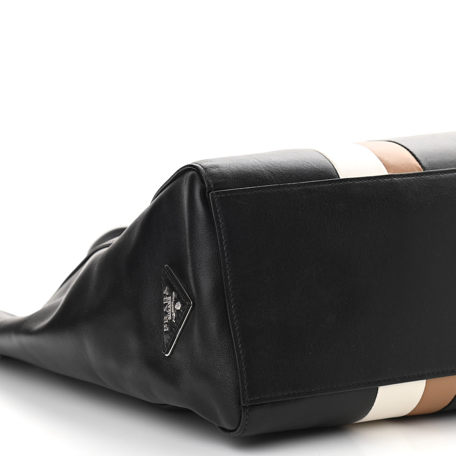 Prada Calfskin Baiadera Striped Shopping Tote Black Caramel White 9 of 10