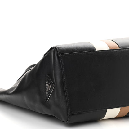 Prada Calfskin Baiadera Striped Shopping Tote Black Caramel White 9 of 10