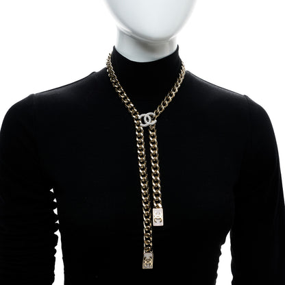 Chanel Chain Link Crystal CC Dog Tag Charm Necklace Gold 2 of 5