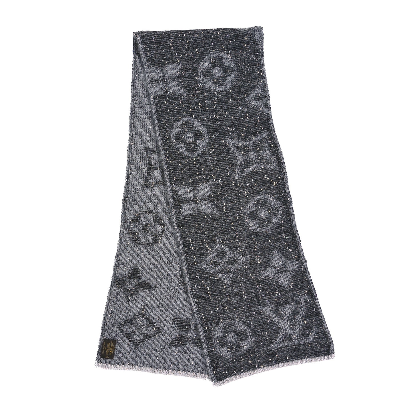 Mohair Nylon Cotton Wool Monogram Glitter Sunset Scarf Grey