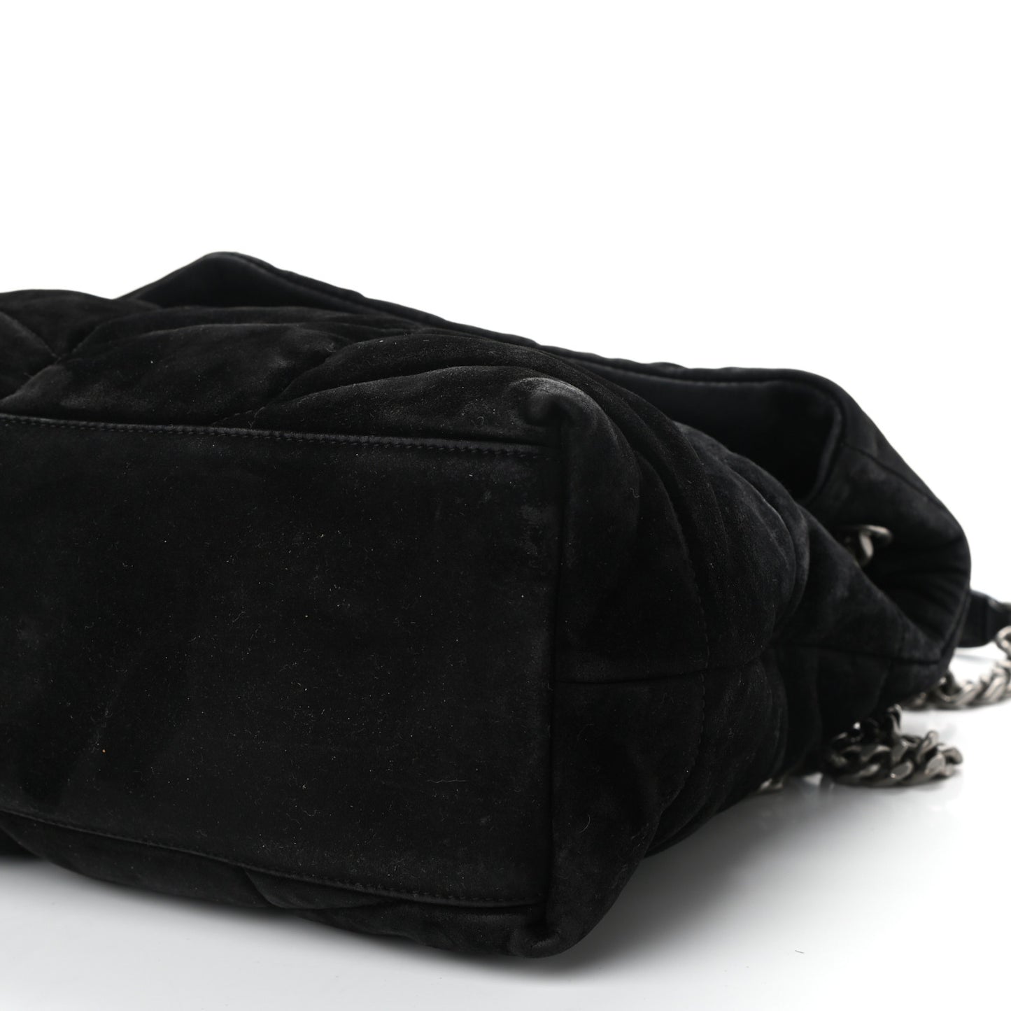 Suede Quilted Medium Loulou Puffer Monogram Chain Satchel Black