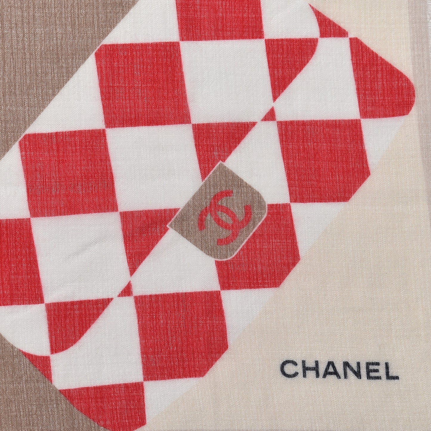Cashmere Silk CC Scarf Beige Red