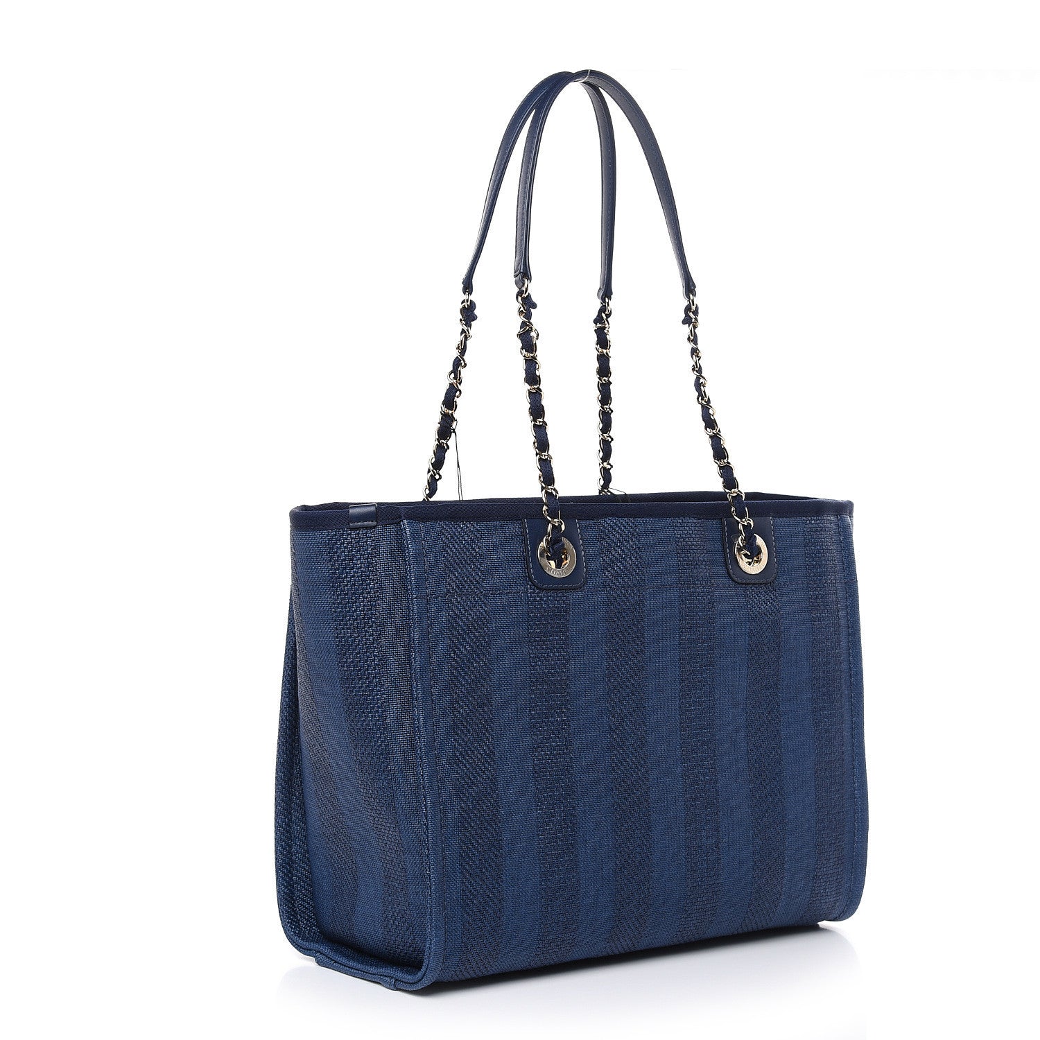 Chanel Mixed Fibers Striped Small Deauville Tote Navy Blue 3 of 10
