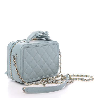 Chanel Caviar Quilted Small CC Filigree Vanity Case Light Blue 3 of 11