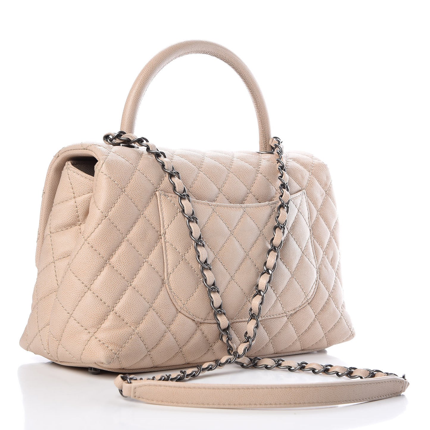 Caviar Quilted Small Coco Handle Flap Light Beige