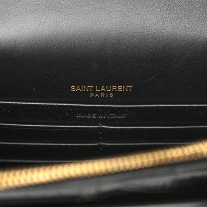 Saint Laurent Calfskin Crocodile Embossed Monogram Sunset Top Handle Chain Wallet Black 6 of 12